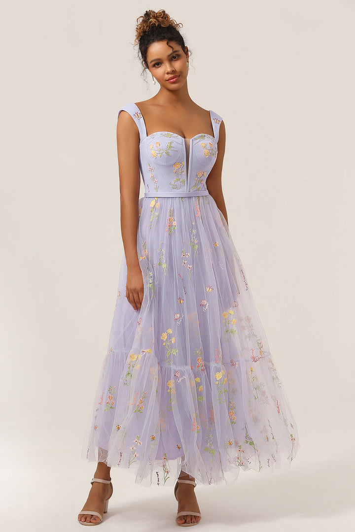 Timeless A-Line evening dress with elegant embroidery, perfect for any special occasion.
