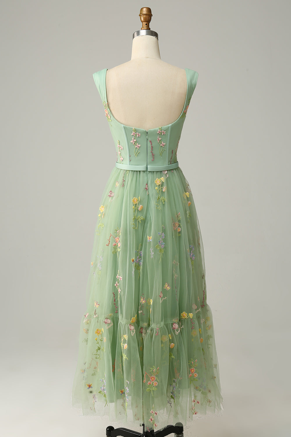 Stunning long A-Line evening dress with intricate embroidery, ideal for weddings & prom.
