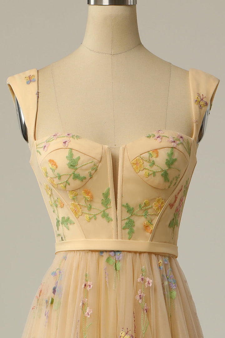 Exquisite women's A-Line ball gown, richly embroidered, a sophisticated choice for formal occasions.