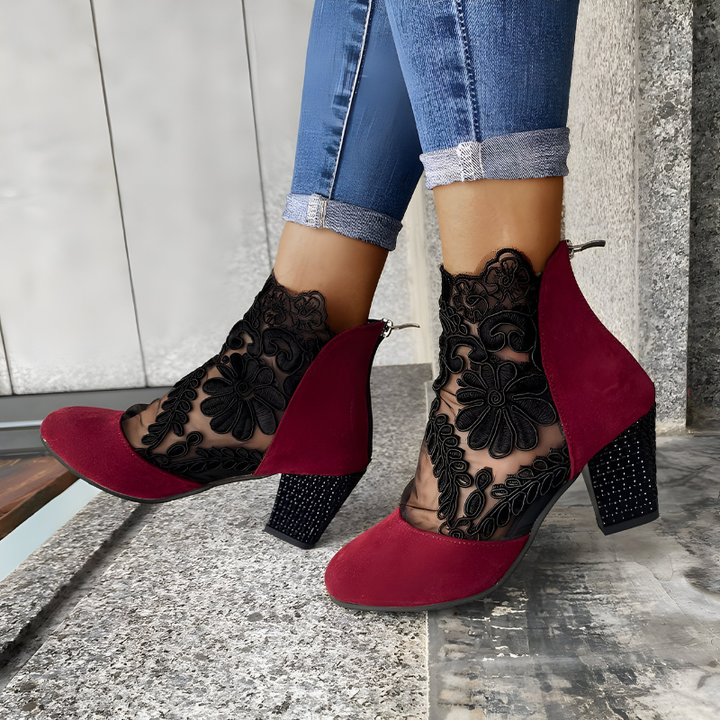 Chic women's pointed toe ankle strap block heels. Perfect for elegant dress, party wear, or professional settings.