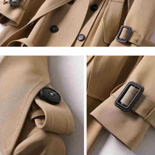 Classic women's Astra long trench coat, double-breasted outerwear, perfect for stylish winter fashion.