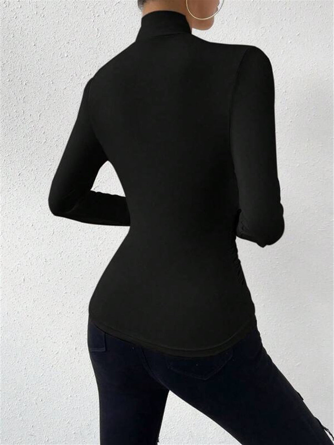 Modern white draped crossover long sleeve top for women, blending effortless style with everyday chic.