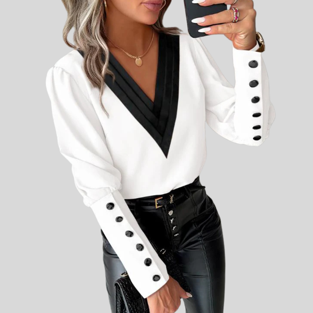 Chic women's long sleeve blouse featuring trendy puff/gigot sleeves and a versatile button-front, ideal for fashion-forward looks.