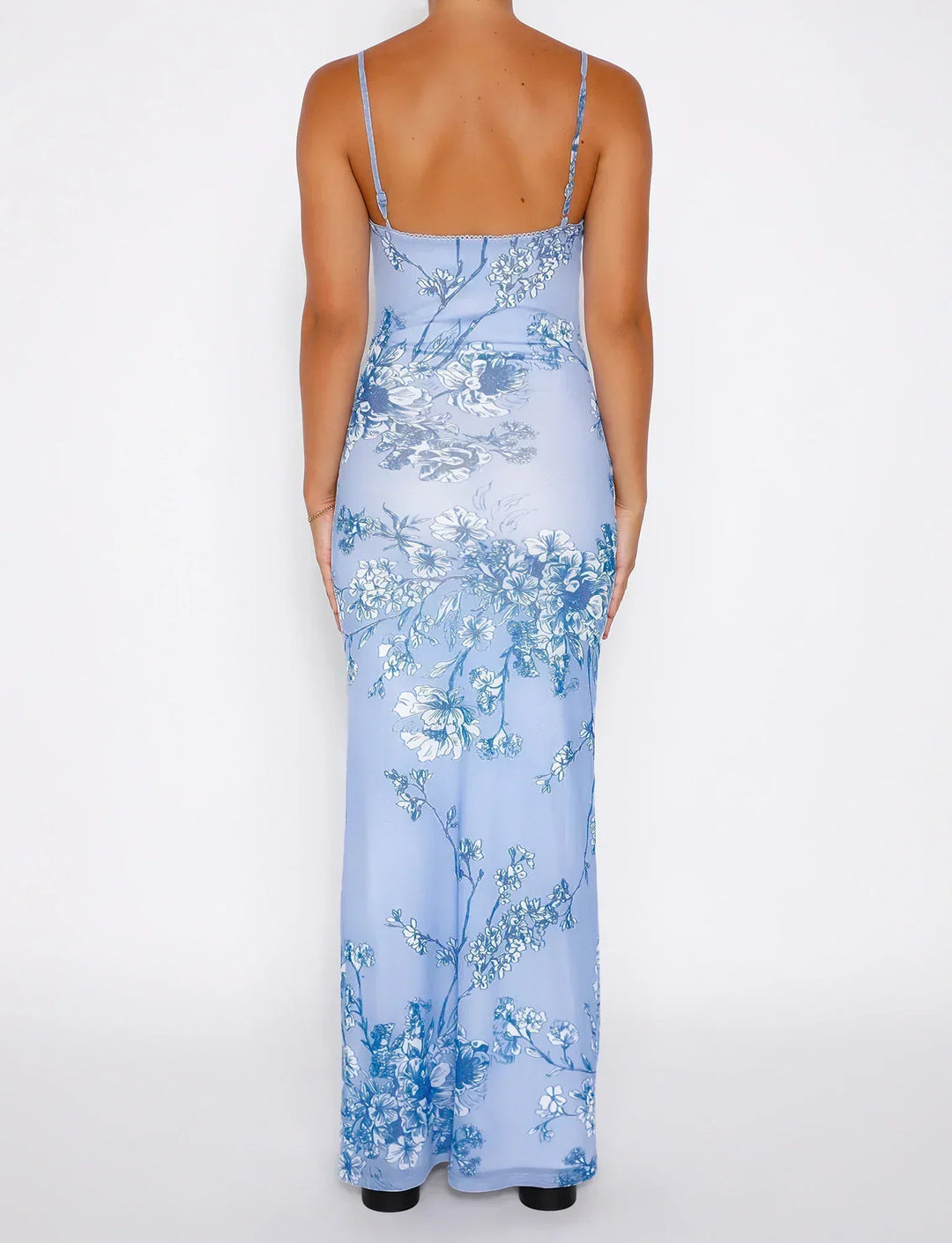 Sophisticated women's blue A-line cocktail dress with intricate floral lace overlay for spring/summer events.