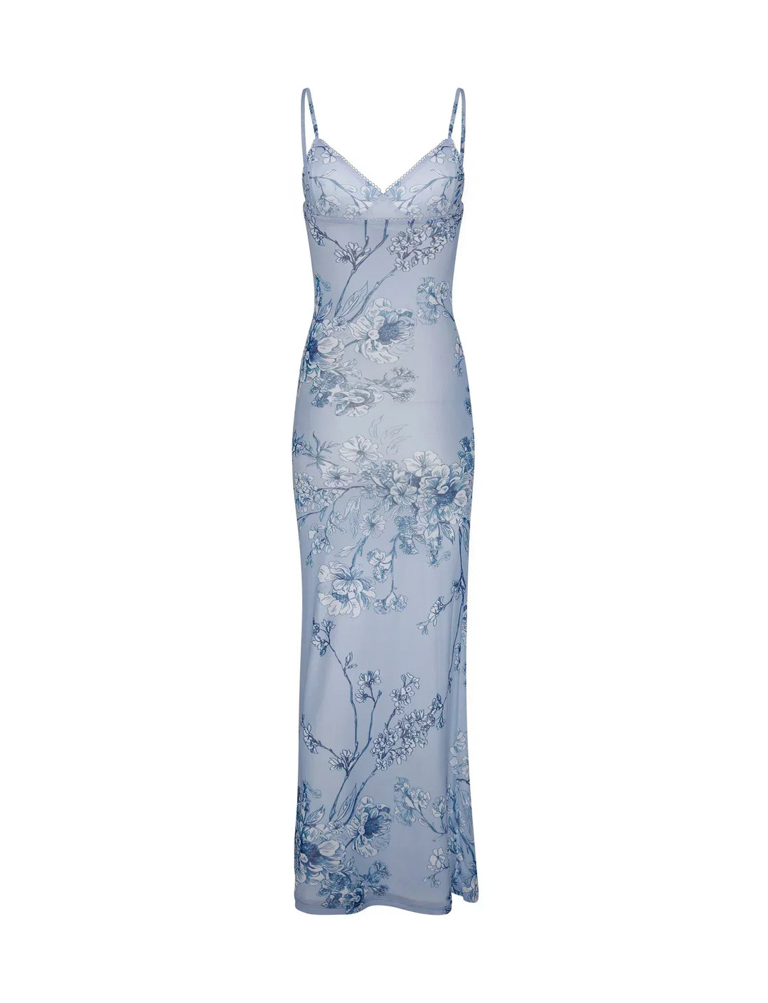 Beautiful women's floral lace party dress in blue, an elegant A-line design for spring & summer evening wear.