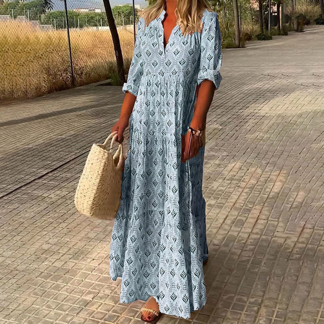 Elegant women's boho maxi dress, perfect for summer. Flowy, comfortable & stylish beach vacation wear.