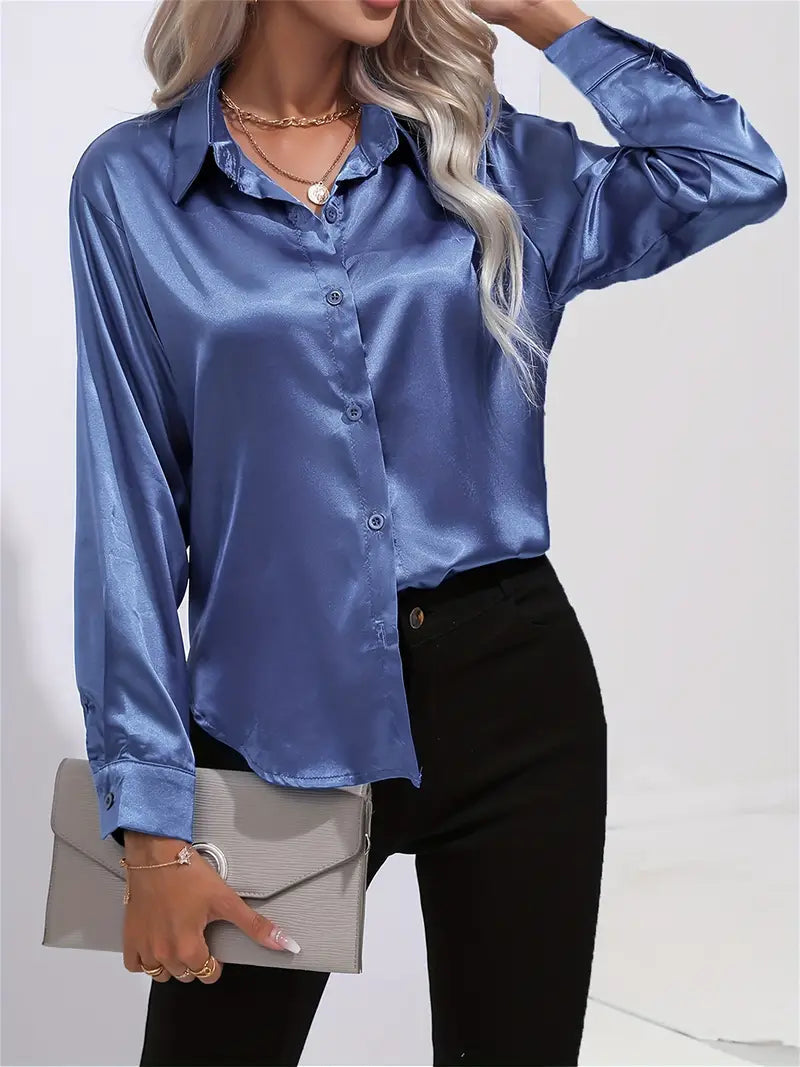 Fashionable long-sleeve women's button-down, a versatile elegant top.