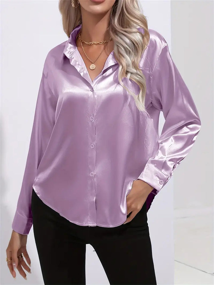 Chic long-sleeve button-down blouse, women's versatile office wear.