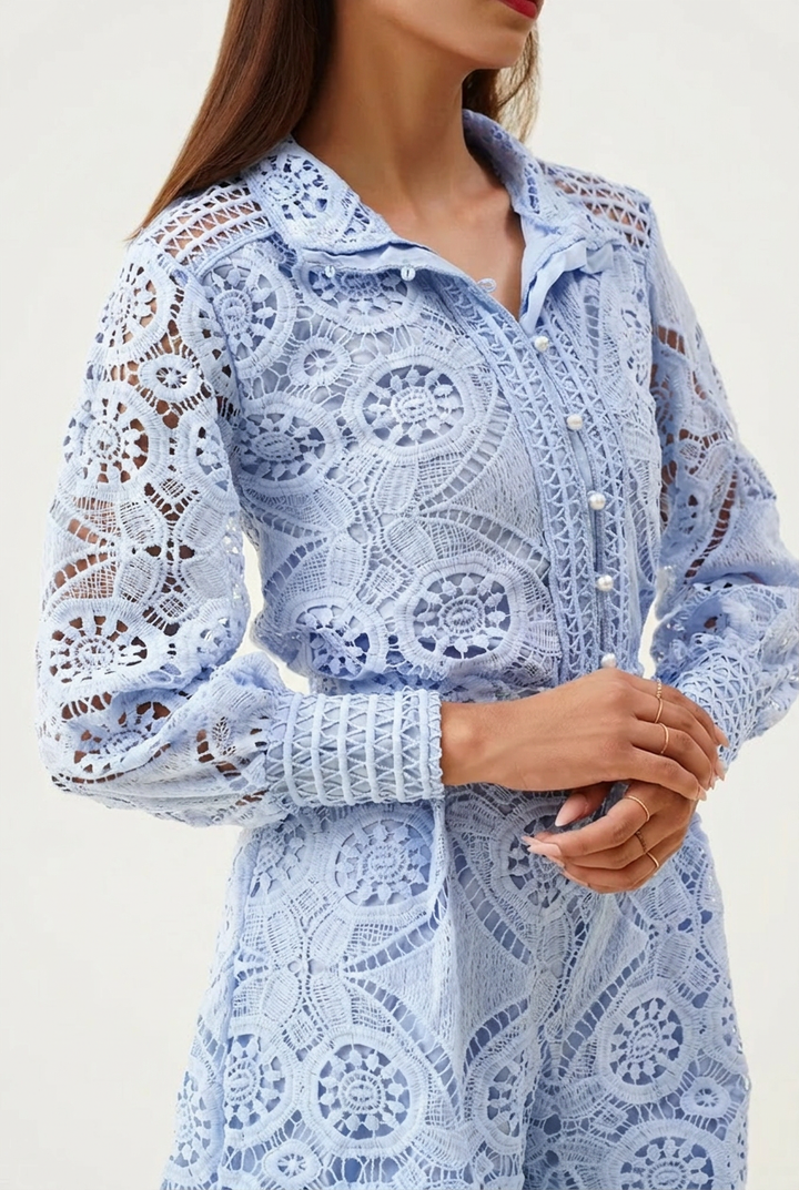 Versatile women's formal co-ord set with puff sleeves & button front. Ideal for evening wear or chic professional outfits.