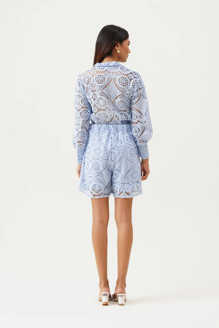 Stylish women's puff sleeve button-front co-ord set, featuring a sophisticated silhouette for elegant formal wear.