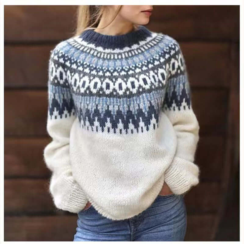 Elegant women's cashmere feel warm knit sweater, perfect for cozy winter fashion.