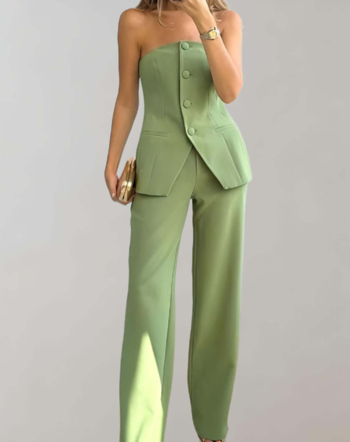 Elegant women's chic tweed crop top and matching mini skirt co-ord set, perfect for sophisticated style.