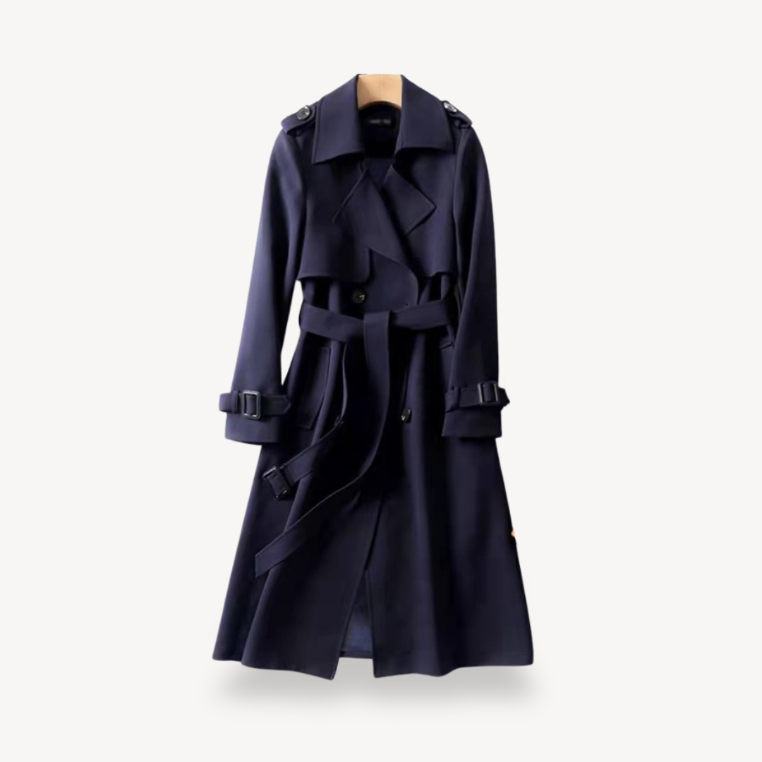 Professional women's classic cotton trench coat, a smart and elegant long jacket suitable for any occasion.