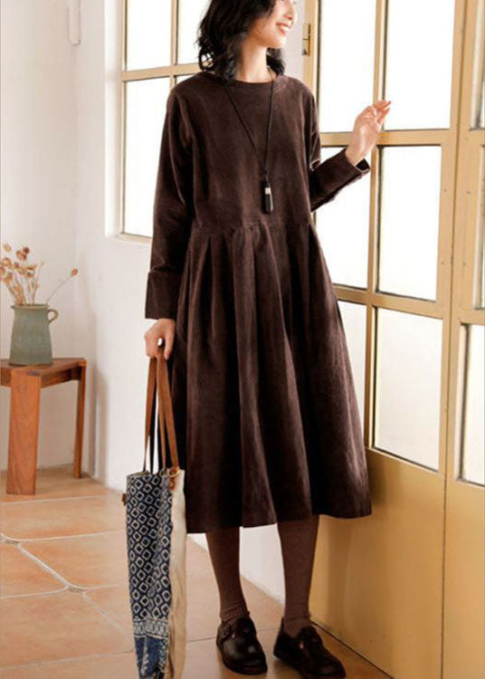 Versatile Emilia corduroy midi dress for women. Chic long sleeve autumn/winter wear, everyday or occasion.