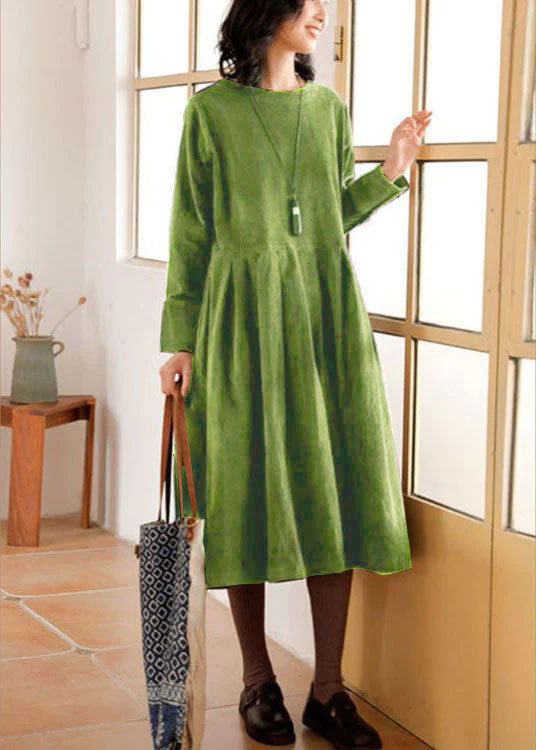 Long sleeve corduroy midi dress for women. Emilia style, perfect for elegant autumn/winter fashion and comfort.