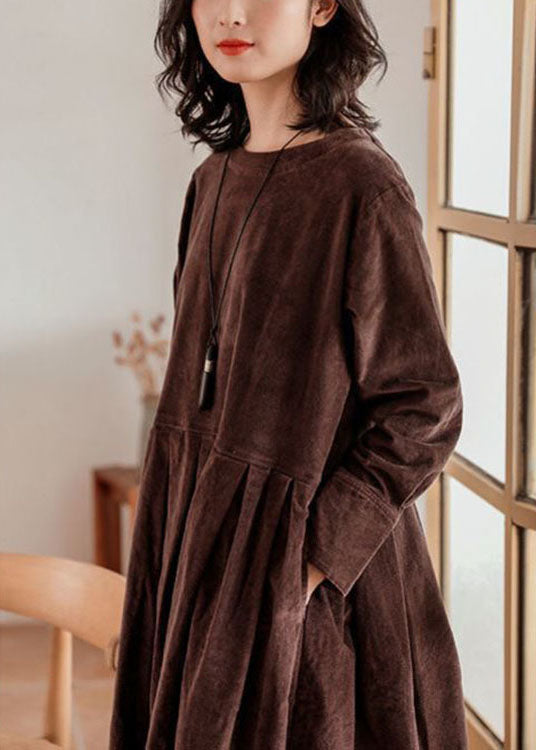 Chic women's Emilia corduroy midi dress, long sleeve, ideal for elegant autumn & winter outfits.