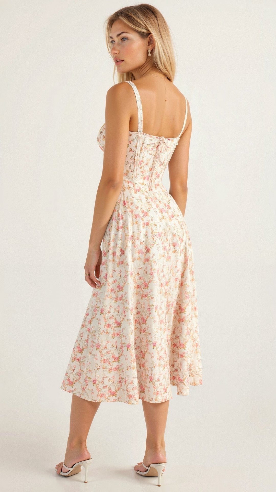 Occasion wear women's midi dress, elegant cotton blend, chic corset design, summer style.