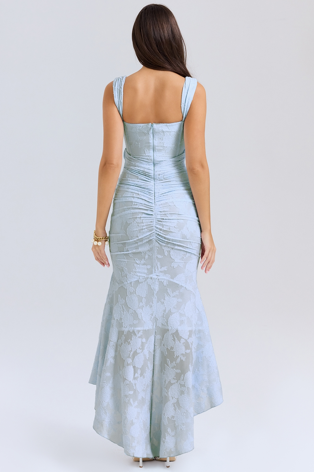 Beautiful women's party dress, long & flowy, featuring a flattering corset design. Spring/Summer fashion.