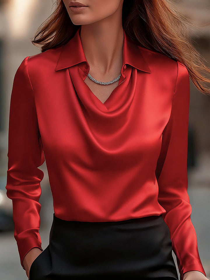 Versatile women's long sleeve top, elegant drape-neck design for comfort and chic appeal.