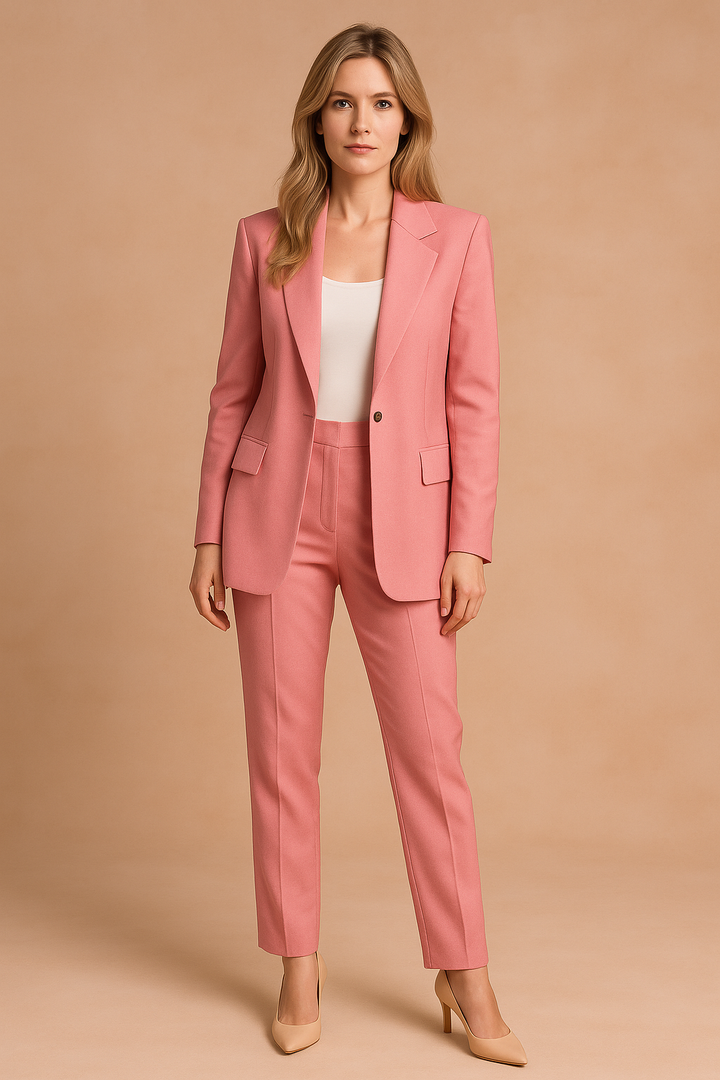 Modern women's fitted blazer suit, styled for an elegant & professional office fashion look. A versatile piece.