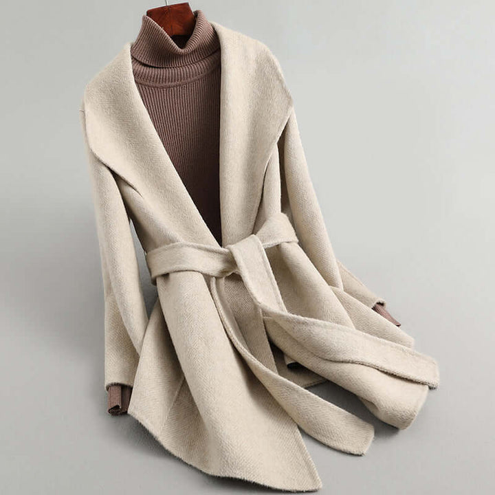 Chic women's wool blend double-breasted tailored blazer, ideal for business attire & stylish outfits.