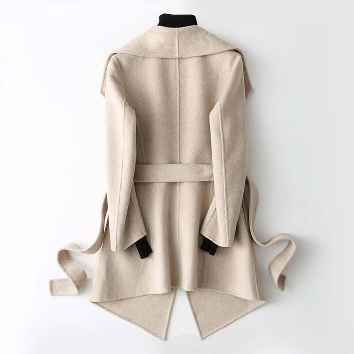 Sophisticated women's elegant double-breasted jacket, a fitted wool blend blazer for formal occasions.