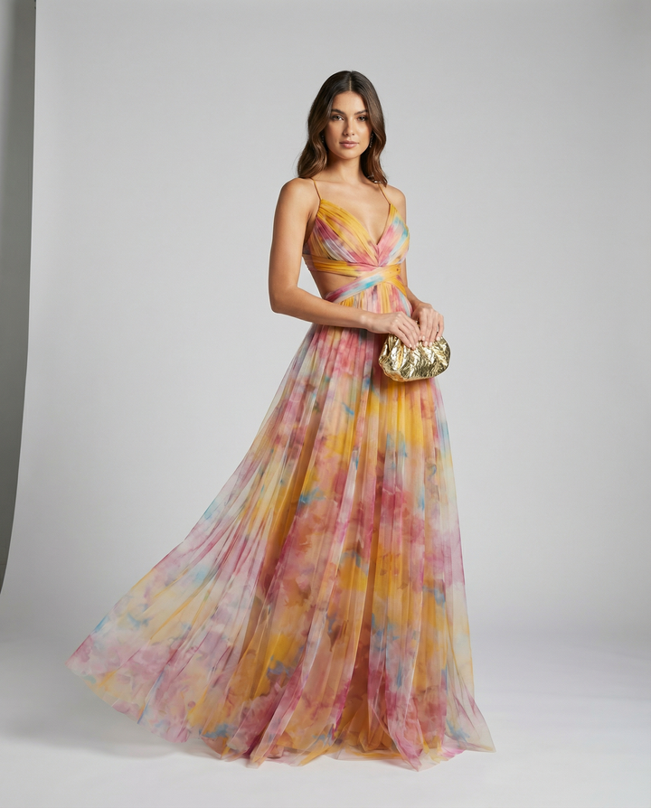 Beautiful sleeveless floral maxi dress for women, ideal as a summer dress or elegant evening gown.