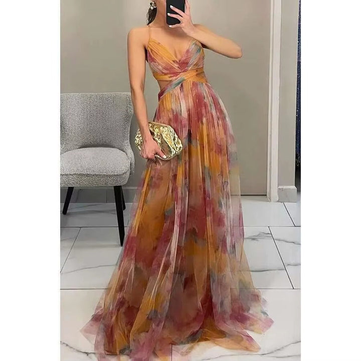 Women's elegant floral maxi dress, a stunning evening gown for weddings, parties, and special events.