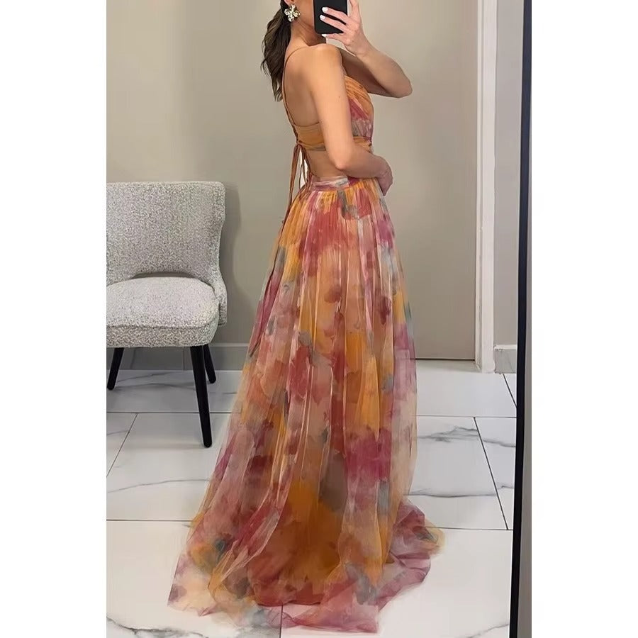 Sleeveless women's floral maxi dress, a stylish party dress or elegant wedding guest outfit.