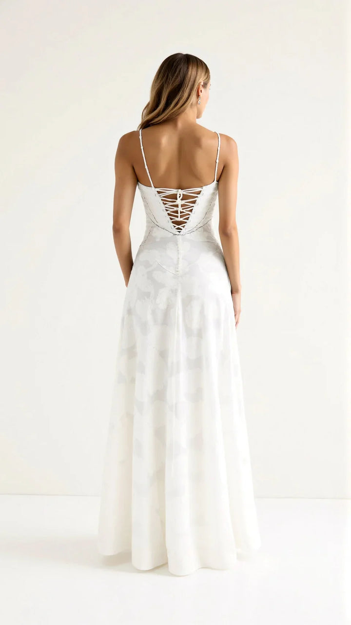 Wedding guest women's floral maxi dress; elegant, formal, and perfect for special occasion celebrations.