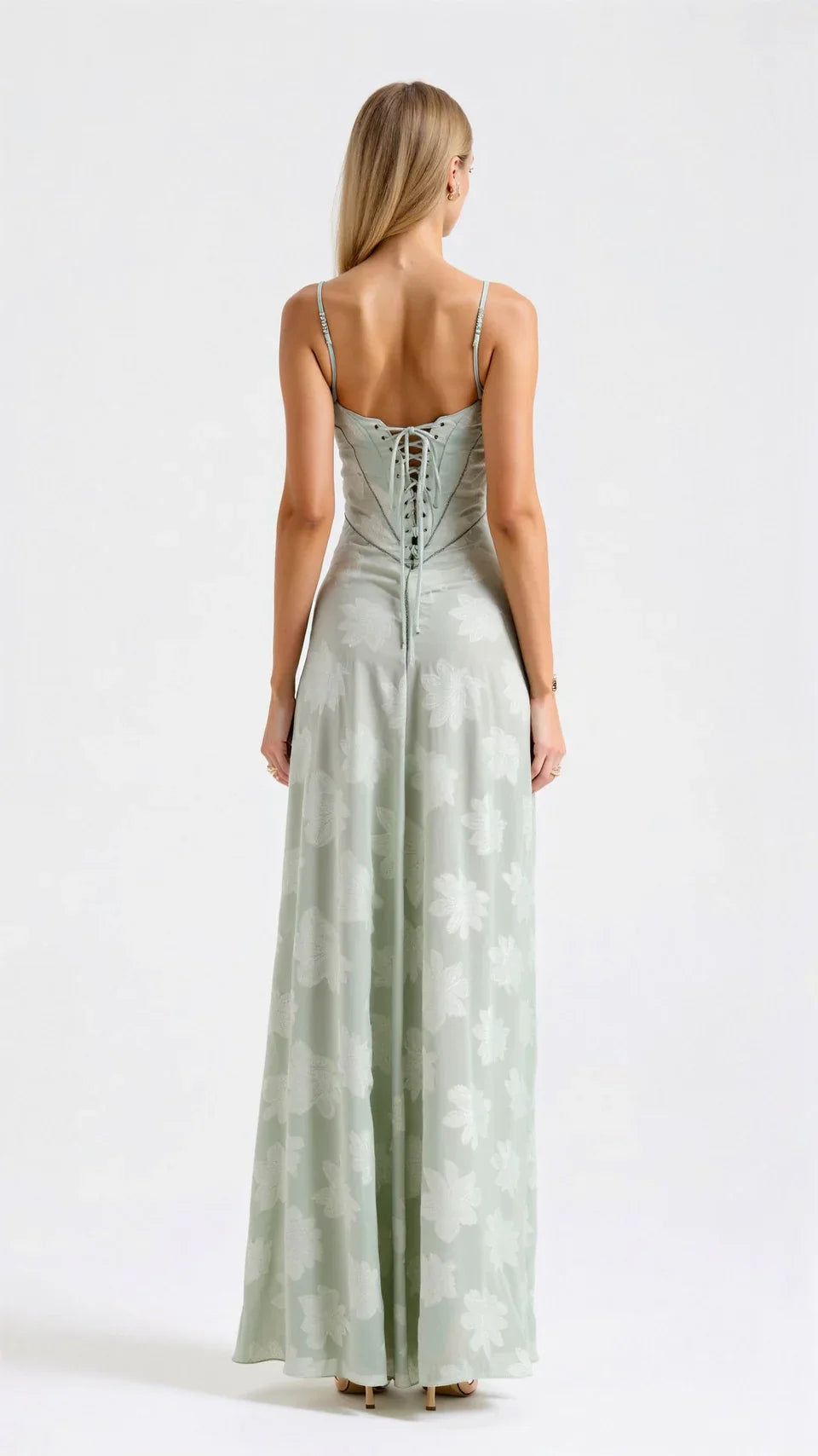 Sophisticated women's floral maxi dress with an elegant A-line cut, perfect for formal events.