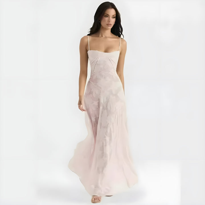 Beautiful women's floral wedding guest maxi dress. Elegant design with a flowing A-line silhouette.