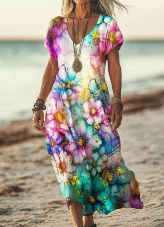 Feminine floral midi dress for women, an elegant addition to your spring & summer wardrobe.