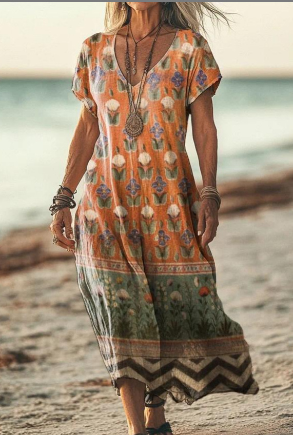 Pretty floral midi dress for women, offering elegant comfort for spring & summer occasions.