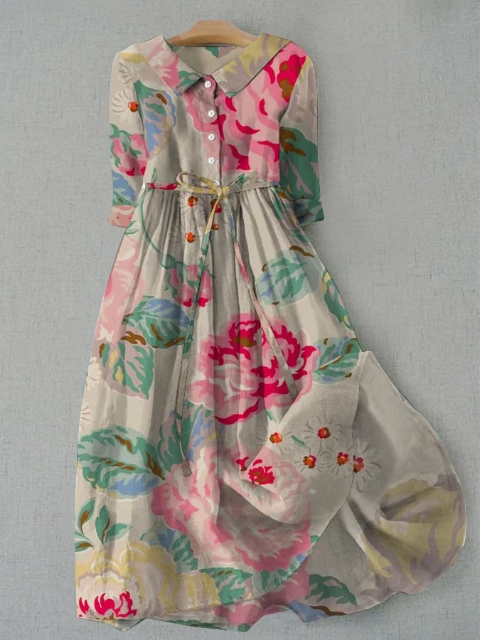Elegant Women's Floral Midi Dress in a vibrant print, perfect for summer, spring, or vacation. Flowy & comfortable.