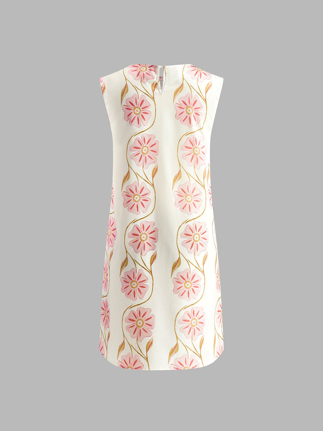 Elegant women's floral print mini dress, sleeveless design, A-line cut. Ideal for stylish summer events.