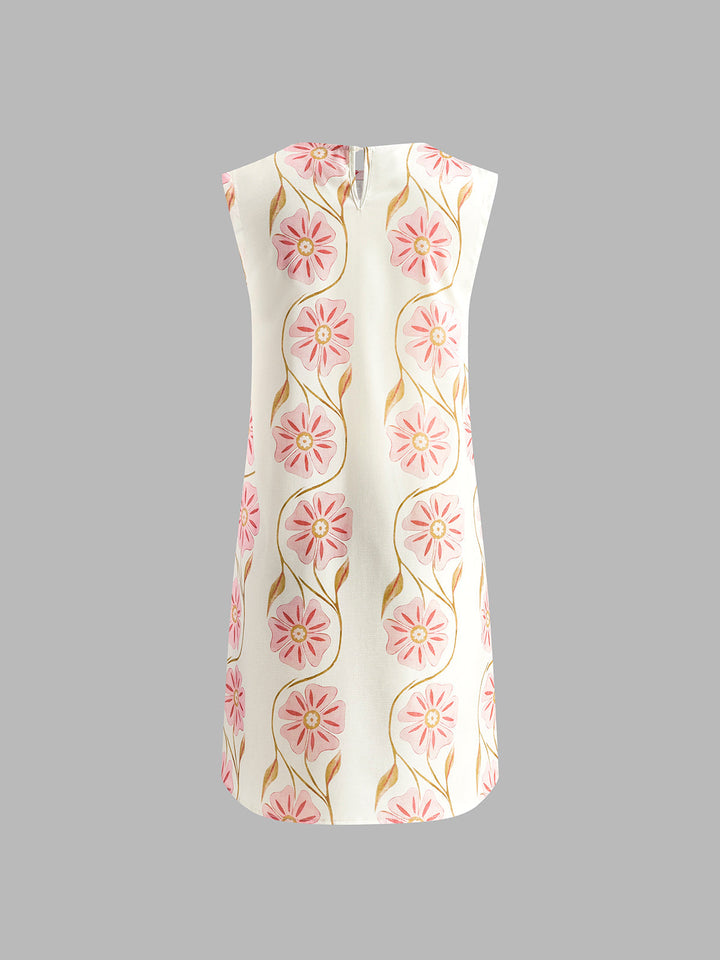 Elegant women's floral print mini dress, sleeveless design, A-line cut. Ideal for stylish summer events.