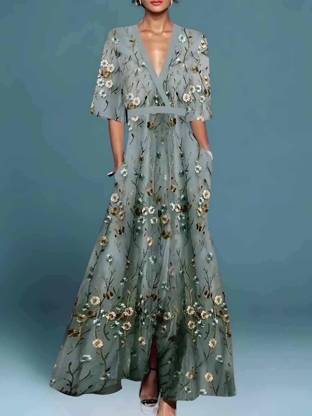 Stylish women's elegant floral wrap dress, a versatile midi for effortless summer, casual, or party wear.