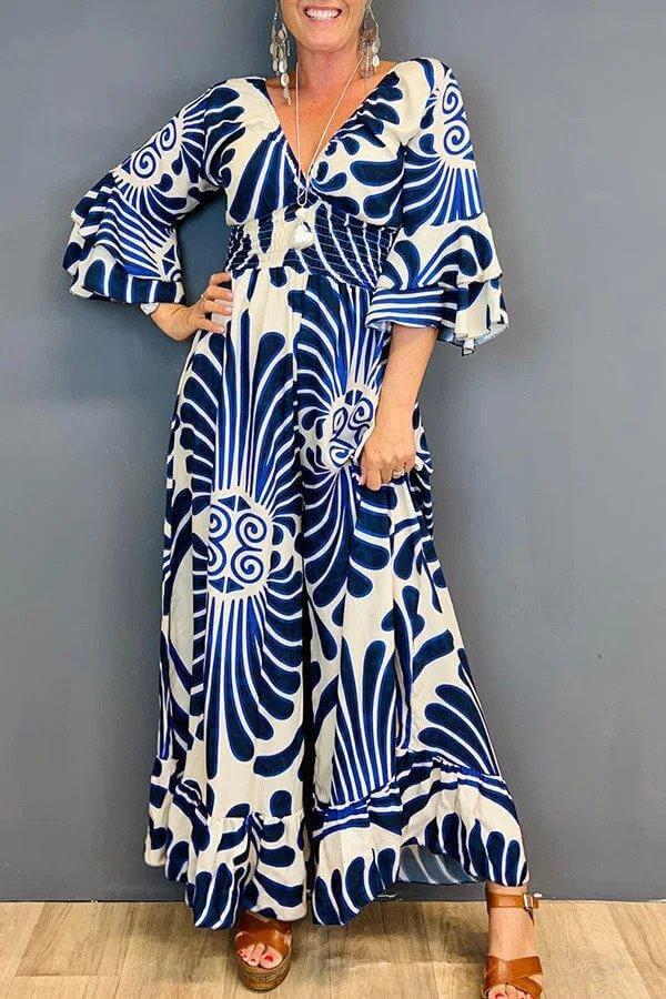 Elegant women's floral ruffled jumpsuit, perfect for summer casual wear or chic versatile styling.