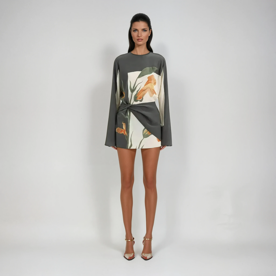 Trendy women's floral mini cocktail dress, elegant short party wear for summer events & social gatherings.