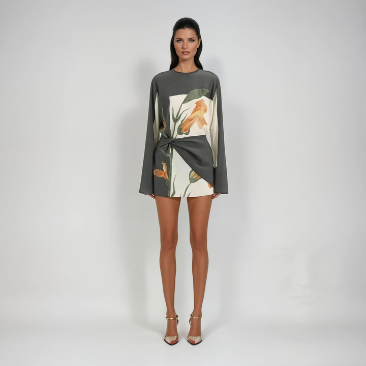 Trendy women's floral mini cocktail dress, elegant short party wear for summer events & social gatherings.