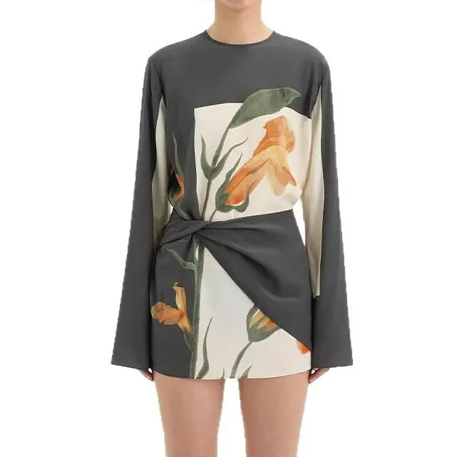 Sophisticated women's floral twist mini dress, an elegant short party dress for memorable cocktail events.