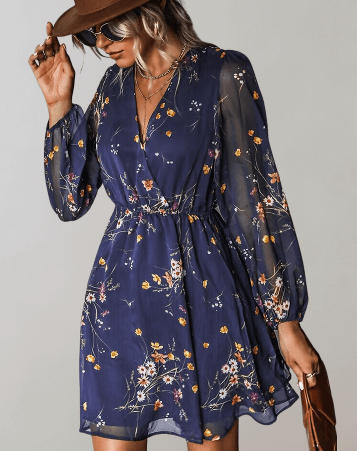 Stylish women's floral V-neck midi dress, a must-have elegant piece for spring and summer fashion.