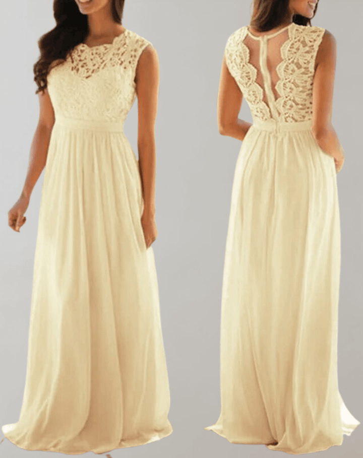 Elegant women's flowing lace maxi dress, perfect for evening parties, summer fashion, or chic events.