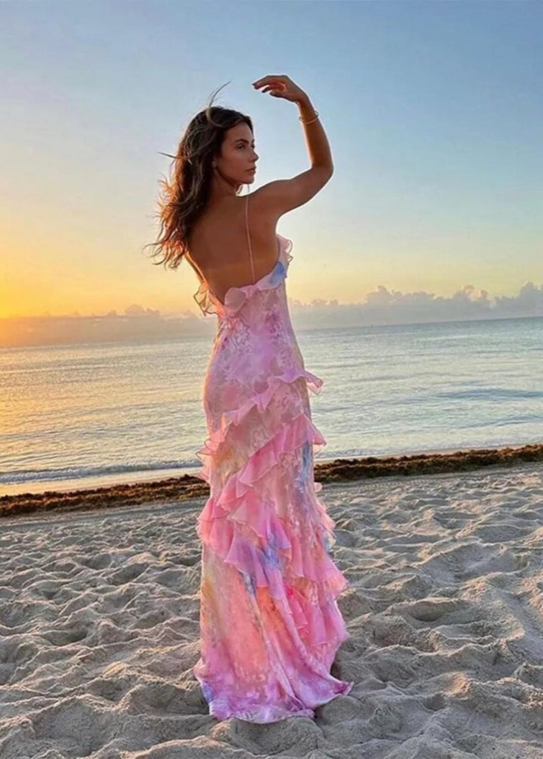 Vibrant floral maxi dress for women, a flowy and elegant summer style with ruffles.