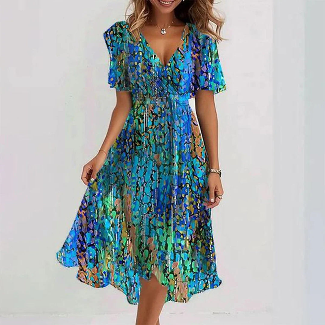 Comfortable & stylish women's breezy summer midi dress, ideal for versatile day-to-night fashion.
