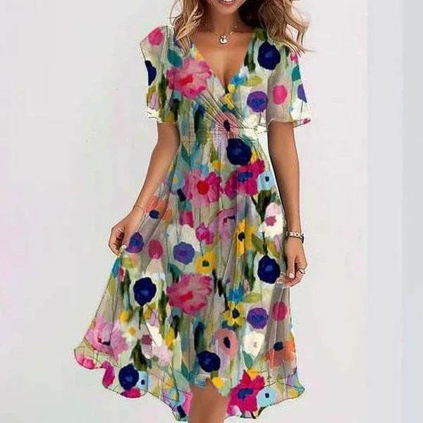Feminine flowy casual women's summer midi dress, offering effortless style and comfort for any occasion.
