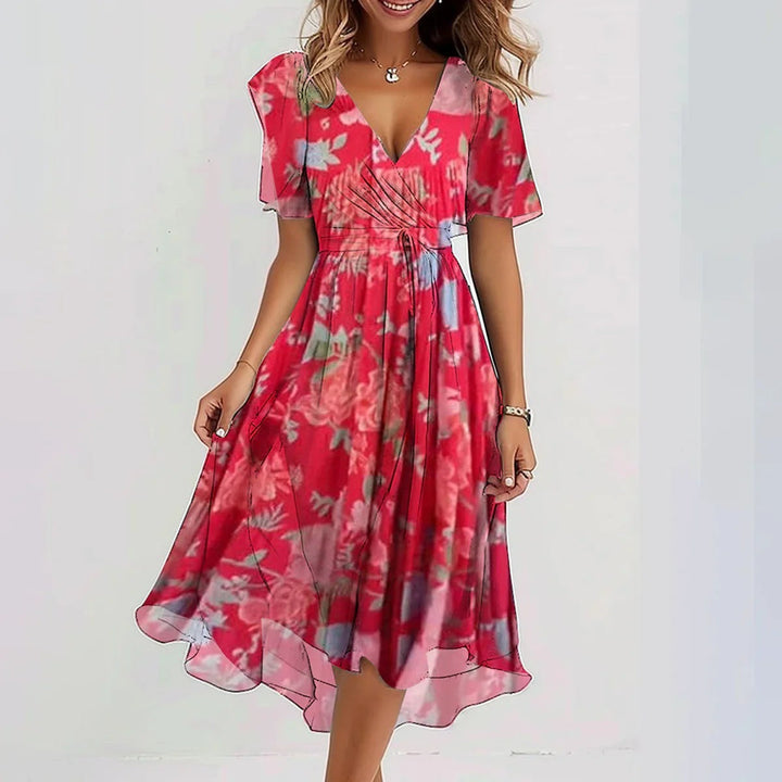 Breezy elegant women's summer midi dress, perfect vacation wear for comfortable & stylish feminine fashion.