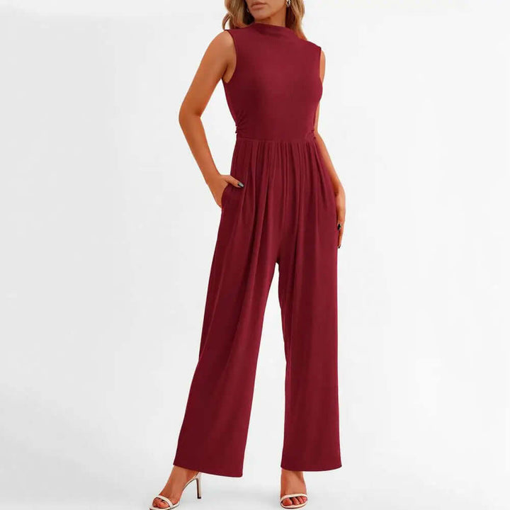 Classic black formal jumpsuit, a comfortable & elegant wide-leg evening outfit for women.