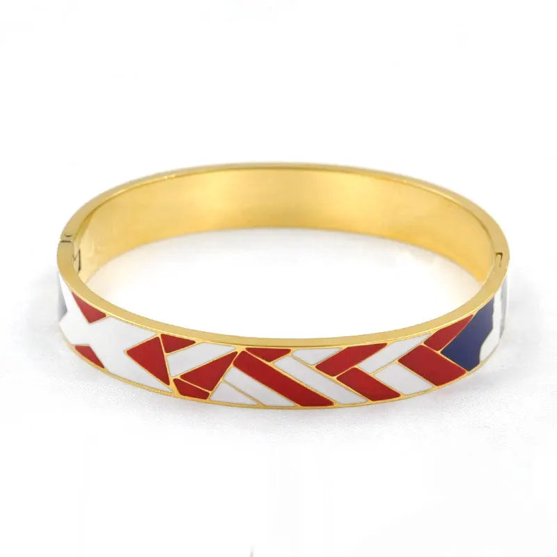 Stylish women's gold charm geode cuff bracelet, an elegant fashion accessory with a distinctive geode design.